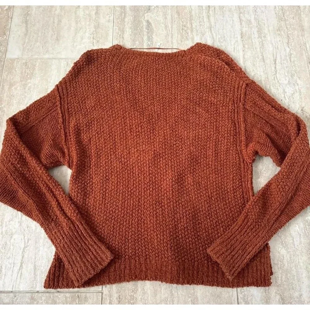Free People Coco V Neck Twist Sweater S Rust Terracotta Boho Chunky Cozy Knit